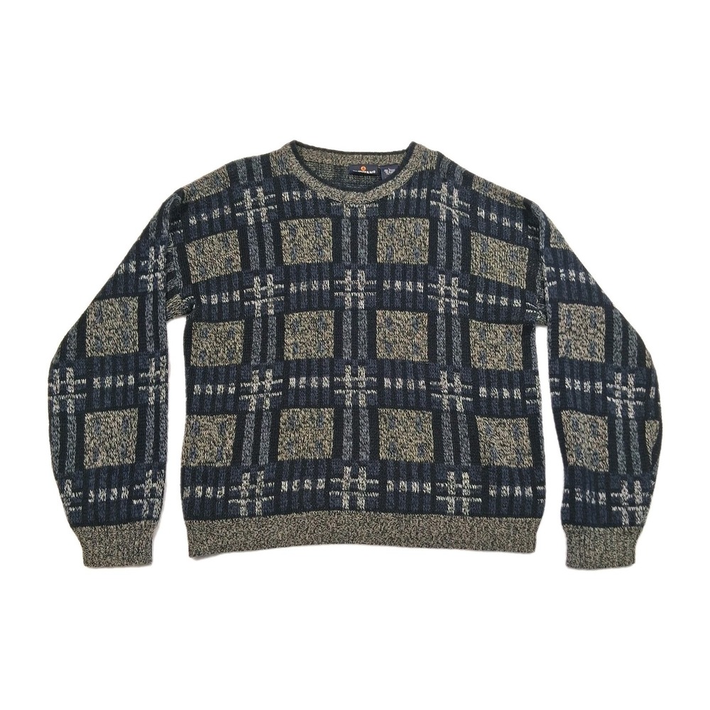 Vintage Puritan‎ Men's Multicolor Geometric Knit Crewneck Sweater Size Large L